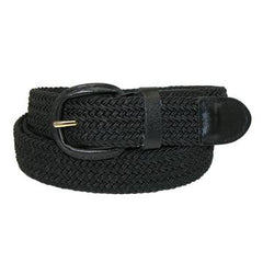 Braided Elastic Stretch Belt with Genuine Leather Buckle
