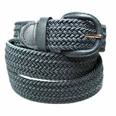 Braided Elastic Stretch Belt with Genuine Leather Buckle