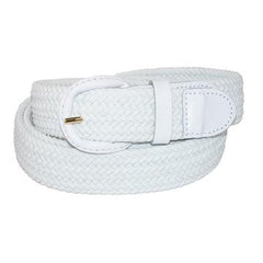 Braided Elastic Stretch Belt with Genuine Leather Buckle