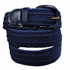 Braided Elastic Stretch Belt with Genuine Leather Buckle