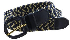 Braided Elastic Stretch Belt with Genuine Leather Buckle
