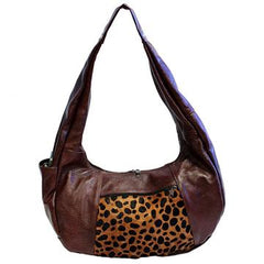 Top Zip Hobo Genuine Mexican Leather Bag -Burgundy and tiger