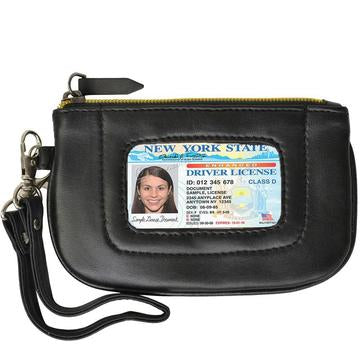 RFID Collection Premium Leather Mini Wristlet- Black Color