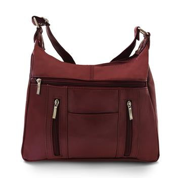 Sleek Multi Pockets Leather Shoulder Handbag Burgundy