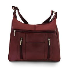 Sleek Multi Pockets Leather Shoulder Handbag Burgundy