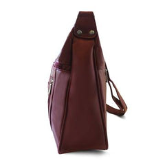 Sleek Multi Pockets Leather Shoulder Handbag Burgundy