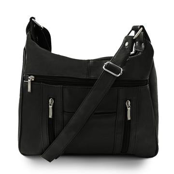 Sleek Multi Pockets Leather Shoulder Handbag Black