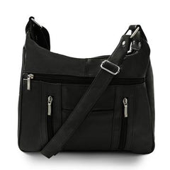 Sleek Multi Pockets Leather Shoulder Handbag Black