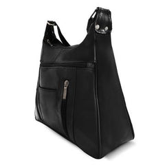 Sleek Multi Pockets Leather Shoulder Handbag Black