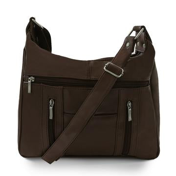 Sleek Multi Pockets Leather Shoulder Handbag Brown