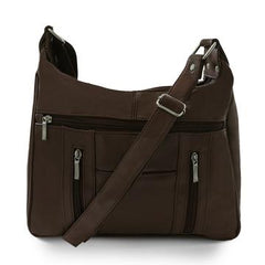 Sleek Multi Pockets Leather Shoulder Handbag Brown