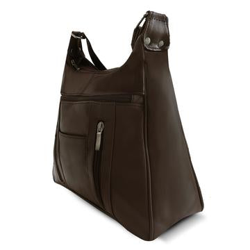 Sleek Multi Pockets Leather Shoulder Handbag Brown