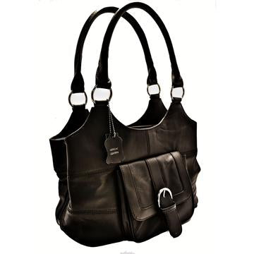 Genuine Leather 3 Compartments Ladies Handbag Black