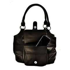 Genuine Leather 3 Compartments Ladies Handbag Black