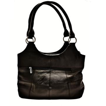 Genuine Leather 3 Compartments Ladies Handbag Black