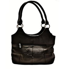 Genuine Leather 3 Compartments Ladies Handbag Black