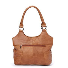 Genuine Leather 3 Compartments Ladies Handbag Tan