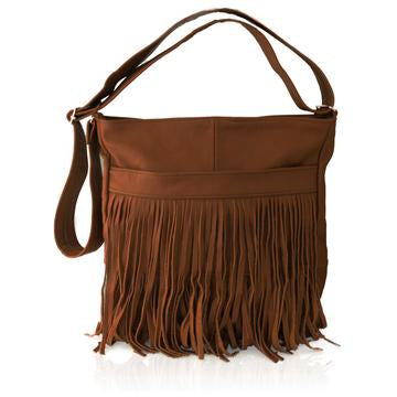70's Style Genuine Leather Crossbody Bag Brown