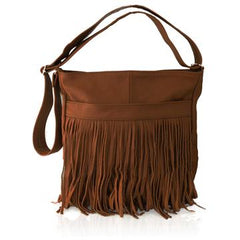 70's Style Genuine Leather Crossbody Bag Brown