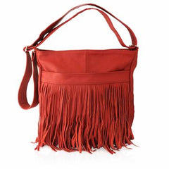 70's Style Genuine Leather Crossbody Bag Red
