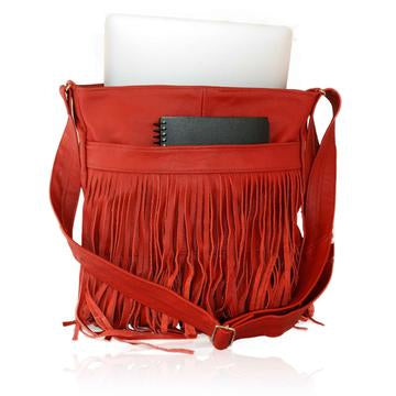 70's Style Genuine Leather Crossbody Bag Red