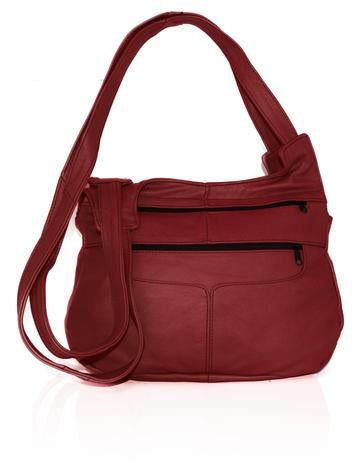 Leather Hobo Bag by AFONiE Red