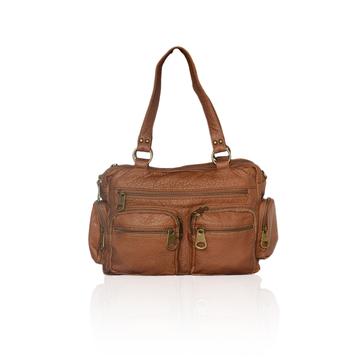 Washable Vegan Leather Series- Comfortable Shoulder/Bowling Bag Brown
