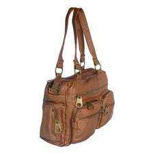 Washable Vegan Leather Series- Comfortable Shoulder/Bowling Bag Brown