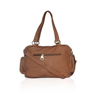 Washable Vegan Leather Series- Comfortable Shoulder/Bowling Bag Brown