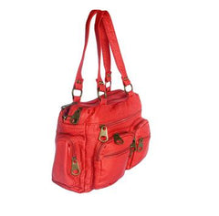 Washable Vegan Leather Series- Comfortable Shoulder/Bowling Bag Red
