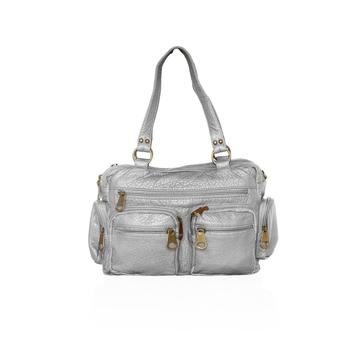 Washable Vegan Leather Series- Comfortable Shoulder/Bowling Bag Silver