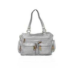 Washable Vegan Leather Series- Comfortable Shoulder/Bowling Bag Silver