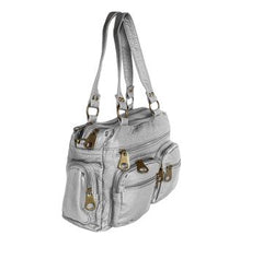 Washable Vegan Leather Series- Comfortable Shoulder/Bowling Bag Silver