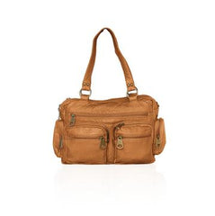 Washable Vegan Leather Series- Comfortable Shoulder/Bowling Bag Tan