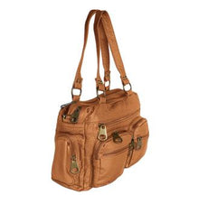 Washable Vegan Leather Series- Comfortable Shoulder/Bowling Bag Tan
