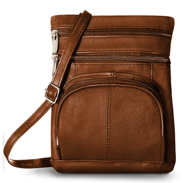 Soft Leather Crossbody Bag with Wallet Brown