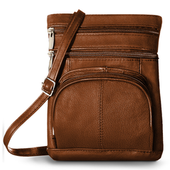 Soft Leather Crossbody Bag with Wallet Brown