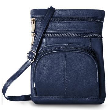 Soft Leather Crossbody Bag with Wallet Navy Blue
