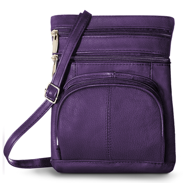 Soft Leather Crossbody Bag with Wallet Purple