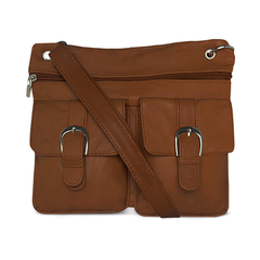 Multi Pocket Leather Crossbody by AFONiE Brown