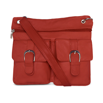 Multi Pocket Leather Crossbody by AFONiE Red