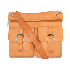 Multi Pocket Leather Crossbody by AFONiE Tan