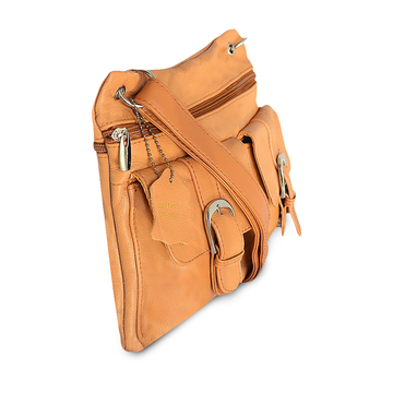Multi Pocket Leather Crossbody by AFONiE Tan