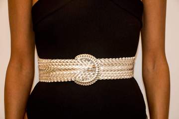Women’s Large Braided Belt with Detailed Buckle