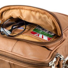 Unisex Leather Organizer Camera Style Bag Tan