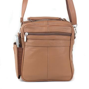 Unisex Leather Organizer Camera Style Bag Tan