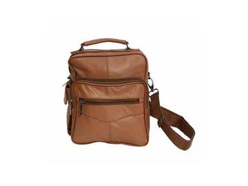 Unisex Leather Organizer Camera Style Bag Tan