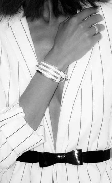 White Leather Bangle w/ Silver Accents