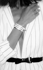 White Leather Bangle w/ Silver Accents