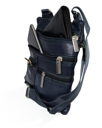 Soft, Thin, Light, Mini Crossbody Leather Purse Navy Blue